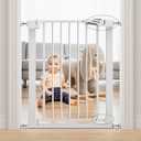 BABELIO 26-28.5 Inch Narrow Easy Install Baby Gate, 30 Inch Tall Auto-Close Metal Pet Gate for Small Stairs and Doorways, NO Drilling Pressure Mounted, NO Extensions, White