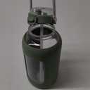 WINSA 84oz Glass Water Bottle with Stainless Steel Handle, 2.5L Gallon Water Bottle with 2-IN-1 Straw Lid, Silicone Sleeve and Motivational Capacity Marker, Wide Mouth Water Jug For Gym, Workout, Olive