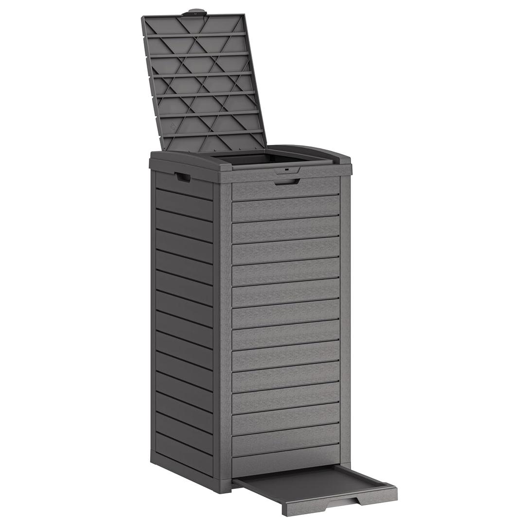 Waterproof Outdoor Trash Can with Lid, Plastic Outdoor Garbage Can with Drip Tray, Large Trash Can Outside for Patio, Garage, Pool, Garden, Backyard & Deck, Dark Gray (31 Gallon)