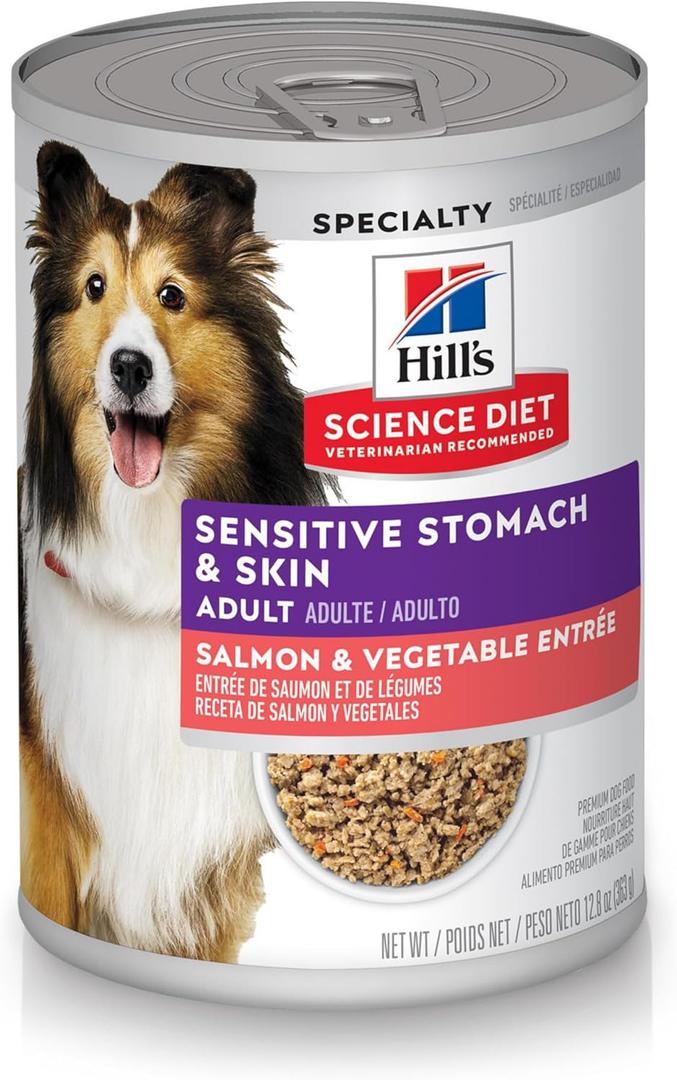 Hill's Science Diet Adult Sensitive Stomach & Skin Wet Dog Food, Salmon & Vegetable, 12.8 oz. Cans, 12-Pack (BB: 10/2025)