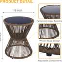 SUNNYPARK Outdoor Side Table 20'' H Small End Tables Woven Rope Weather Resistant with Glass Top Round Coffee Table for Indoor Balcony Patio Poolside (Brown), 20" x 16" x 16"