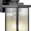 Outdoor Wall Lights for House Exterior - IP65 Waterproof Porch Lights with Textured Glass & Matte Black Metal, Easy Install Exterior Lighting Fixtures for Garage, Front Door (1 Pack)