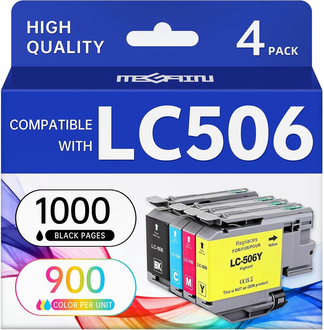 MEGAIN LC506 Ink Cartridges 4 Pack Replacement for Brother LC506 LC506XL LC506XXL LC 506 Ink Cartridges with Brother INKvestment 4355, 4555, 4557 Printers (Black, Cyan, Magenta, Yellow)
