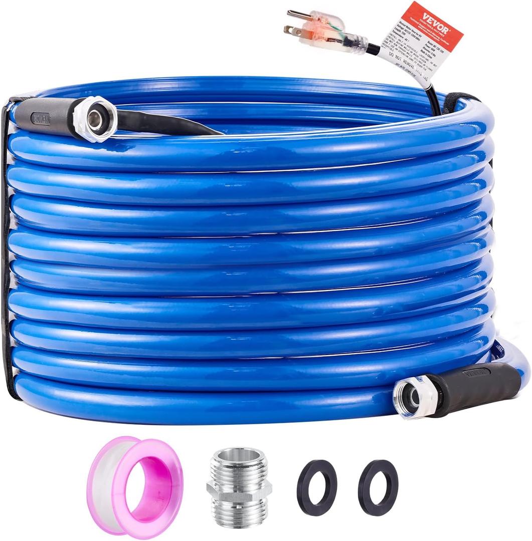 VEVOR 75ft Heated Water Hose for RV, Heated Drinking Water Hose Antifreeze to -45F, Automatic Self-regulating, 5/8" I.D. with 3/4" GHT Adapter, Lead and BPA Free
