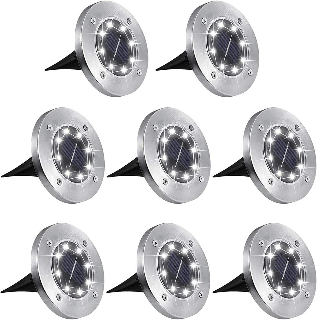Aogist Outdoor Solar Ground Lights, 8 LED Waterproof Garden Disk Lights In-Ground Landscape Lighting for Lawn Patio Pathway Yard Deck Walkway (White, 8 Pack)