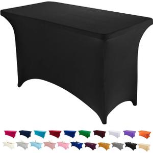 Peomeise 4FT Spandex Table Cover Rectangular Stretch Spandex Tablecloth (Black,4FT)