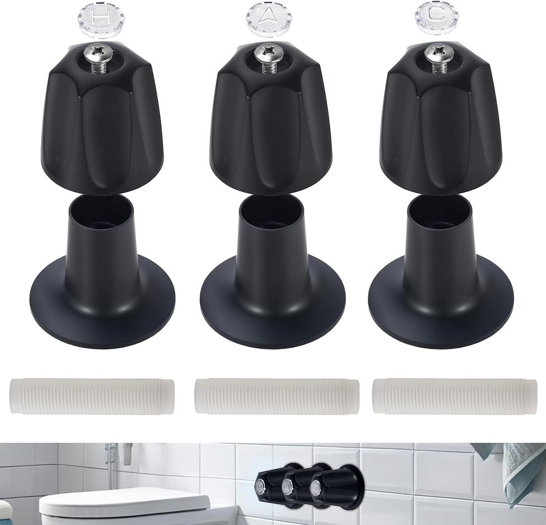 Metal Shower Knob Replacement: 3 PCS Tub Faucet Handle Replacement - Compatible with Price Pfister Verve Tub Shower,Shower Knobs Include Hot/Cold/Diverter/Flange Base (Black)