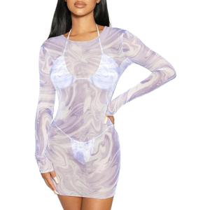 HUUSA Women's Sheer Cover Up Dress Sexy Swimwear Mesh Bikini Long Sleeve See Through Resort Wear 2025 Trendy (XL)
