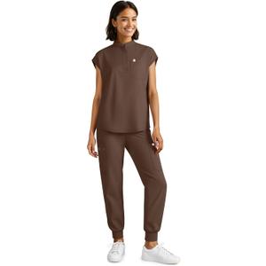 Scrubs for Women Set - Stretch Medical Uniform Scrubs - Slim Fit Top & Cargo Pant Scrubs Set with 11 Pockets Workwear (X-Small, Brown)