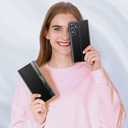 Phone Case for Samsung Galaxy A56 5G, Clear View Window Luxury Slim Mirror Case with Kickstand, Leather Hard PC Flip Shockproof Protective Cover (Black)