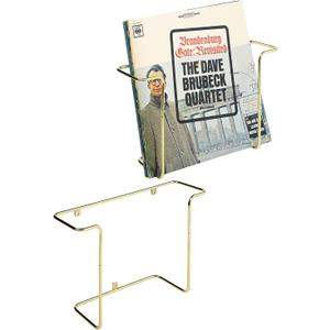 MyGift Modern Metal Wire Wall Mounted Vinyl Records Storage Racks, Hanging LP Record Holders, Floating Album Cover Display Shelves, Set of 2 (Brass-2 Pcs)
