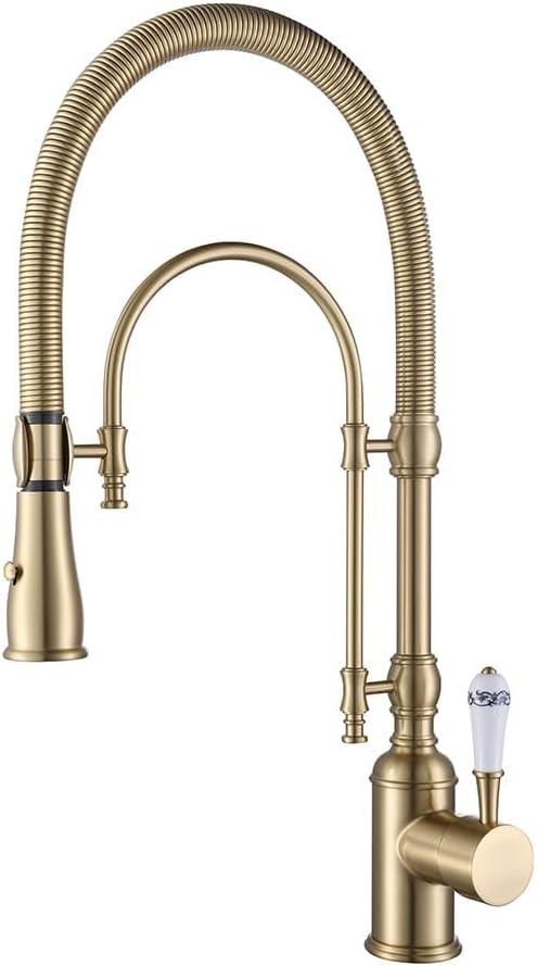 KunMai Kitchen Faucets Brushed Gold Kitchen Sink Faucet with Pull Down Sprayer High Arc Dual-Mode Kitchen Faucet