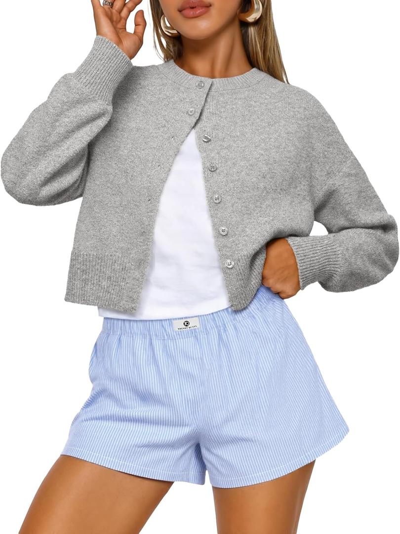 Trendy Queen Cropped Cardigan Sweaters for Women Lightweight Y2k Fall Outfits Spring Fashion Clothes 2026 (Medium, Grey Melange)