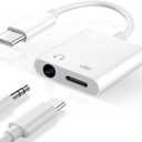 USB C to 3.5mm Headphone Jack and Charger Adapter, 2-in-1 Audio & Fast Charging Splitter for Apple iPhone 17/16/15/Pro/Pro Max, iPad, Samsung, Pixel, and More 1Pack