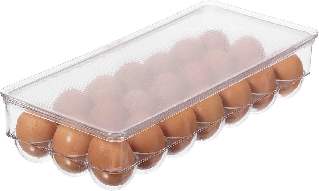 Oggi Stackable Covered Egg Holder - Kitchen Organization, Fridge Organizer, Food Storage, Clear Stackable Storage Bins, 21 Egg Tray