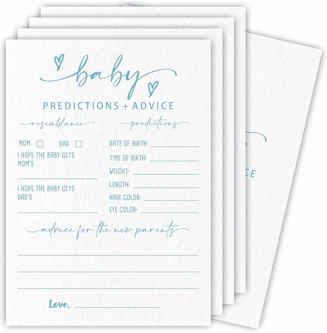 2 x Prediction & Advice Game Set For Baby Shower - Minimalism White & Blue - 30 Double-Sided Fill In Style Game Cards For Gender Reveal, Baby Announcement, Party Favor & Supplies - A01