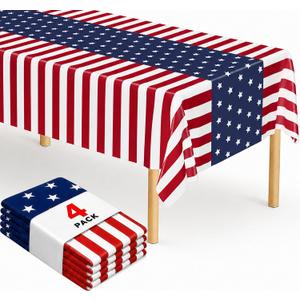 4 Pack 4th of July Tablecloths, 108" x 54" Fourth of July Tablecloth, 250th Anniversay Disposable Tablecloth, Plastic Patriotic Table Cover for Memorial Day Fourth of July Decorations