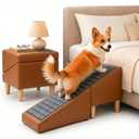 2-in-1 Dog Stairs for Bed & Couch, Foldable Leather Pet Ramp Steps