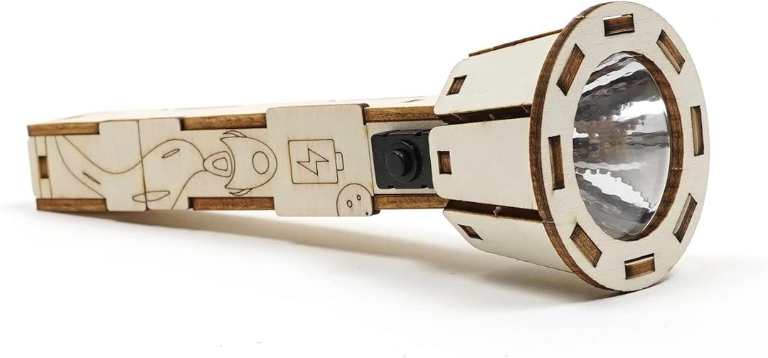 Pica Toys DIY Wooden Flashlight STEM Kit for Kids Aged 8-12 | Battery-Operated Educational Science Experiment Kit with Built-in Switch