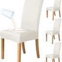 Deisy Dee Waterproof Leather Dining Room Chair Covers for Parson Chair Protector (4, Off White)