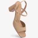 NEWBELLA Women's Chunky Heel Sandals - Open Square Toe Ankle Strap Dress Sandals with Buckle, Comfortable High Heel Slingbacks for Office, Party & Evening Wear