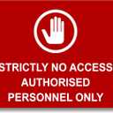 Red Aluminium Composite 'Strictly No Access Authorised Personnel Only' Sign with Stop Hand Icon, A4 297x210mm, Four Pre-Drilled Holes, Safety Warning Signage for Restricted Dangerous Areas (Red, Large)
