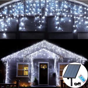 Solar Christmas Lights Outdoor Waterproof Christmas Decorations Curtain Lights 320LED 29.5ft 60 Drops, Solar Powered Rechargeable Fairy Lights for Party, Wedding, Home Decorations(White)