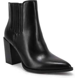 Womens Booties Pointed Toe Stacked Heel Fashion Chelsea Ankle Boots (8, Black)