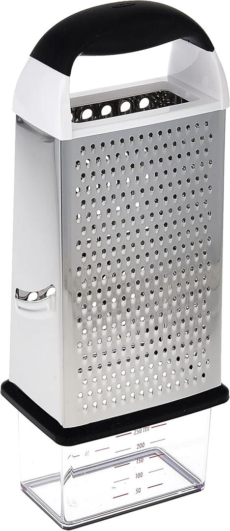 OXO Good Grips Square Grater with Etched Stainless Steel Collection Container - For Vegetables and More Metallic