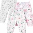 Baby Jogger Pants with Elastic Cuffs Stay-On Lightweight Toddler Joggers, Soft & Stretchy Baby Pants, 3-Pack,  3-4T(Gardentrio)
