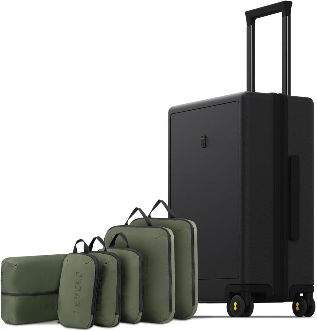 LEVEL8 Carry on Luggage Airline Approved, Small Carry on Suitcases with Wheels, Lightweight Hardside Textured Luggage for Travel, Tsa Approved, 20-Inch, Black, Carry-On 20 Inch + 6PC