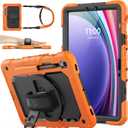 SEYMAC stock Case for Samsung Galaxy Tab S10 Lite / S10 FE / S9 FE 5G / S9 Tablet Case 10.9''/ 11'' Protective with Screen Protector, Pen Holder, 360 Rotate Stand, Hand Strap, Shoulder Strap, Orange