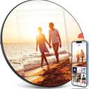 Digital Mirror Picture Frame, Touch Screen Smart WiFi Round Photo Frame Electronic, 32GB Storage, Share Photos and Video with App, Circle Vanity Mirror for Desk, Wall, Room Decor (10.1 Inch)