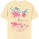 QJQ Girl's Cute Graphic T Shirts Short Sleeve Crewneck Tees Summer Tropical Trendy Preppy Tops Clothes Apricot Beach 9 Years