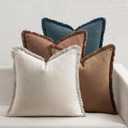 MIULEE Decorative Couch Pillow Covers Neutral Linen Fringe Throw Pillows Set of 4 Modern Rustic Cushions Boho Farmhouse Pillowcases for Bed Sofa Living Room Spring Decor 18x18 Inch Beige/Brown/Blue