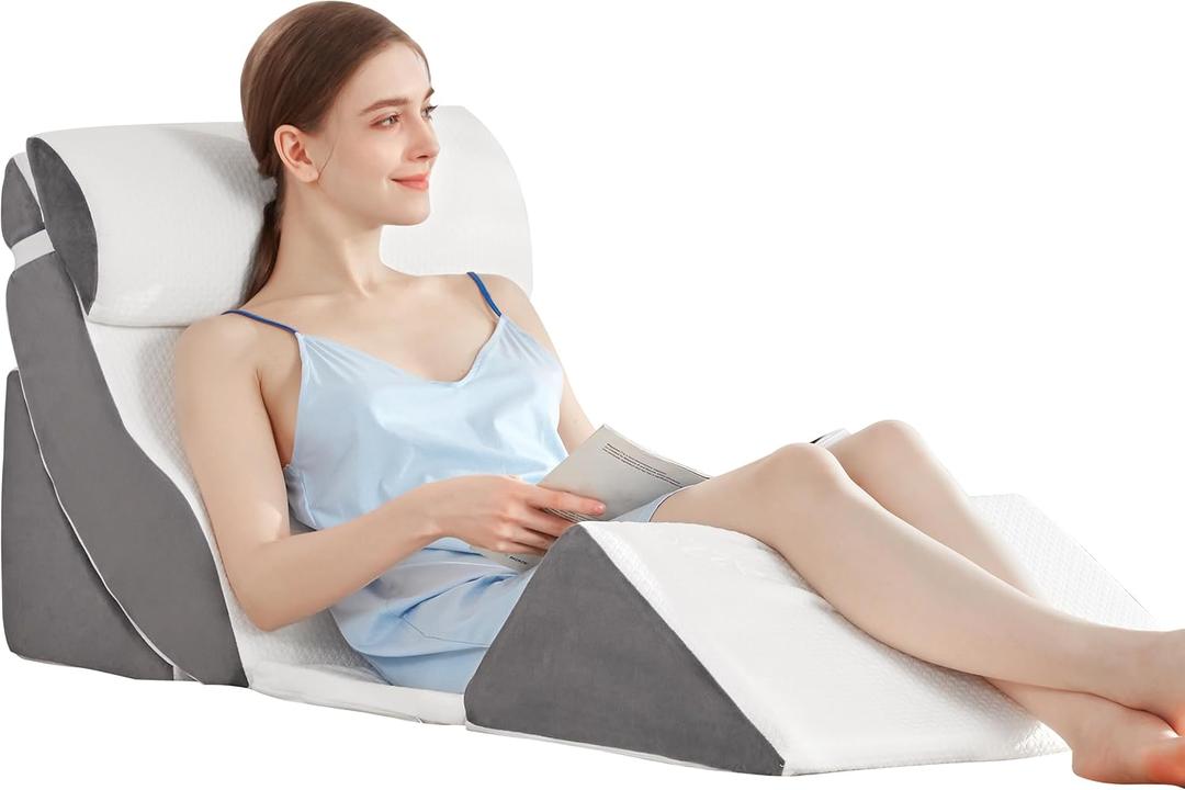 5PCS Adjustable Wedge Pillow for Sleeping, Post Surgery, Dual Layer Memory Foam for Back, Neck, Knee Pain Relief, Orthopedic Bed Wedge Pillow Set, Anti Snoring Acid Reflux GERD (Grey)