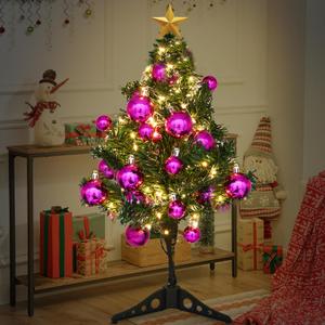 33ct Christmas Ball Ornaments with Lights, Christmas Decorations 8.2 Ft 100 LEDs Globe Ball Lights Outdoor Indoor for Tree urn Filler Flower Nursery Party Garden Yard Gazebo Wedding Decor(Pink)