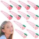 PAGOW 12 Pcs Strawberry Hair Clips, Y2K Pink Cute Hair Barrettes, Fruit Cutecore Hair Accessories, Decorative Metal Snap Hair Clips for Women, Set of 3