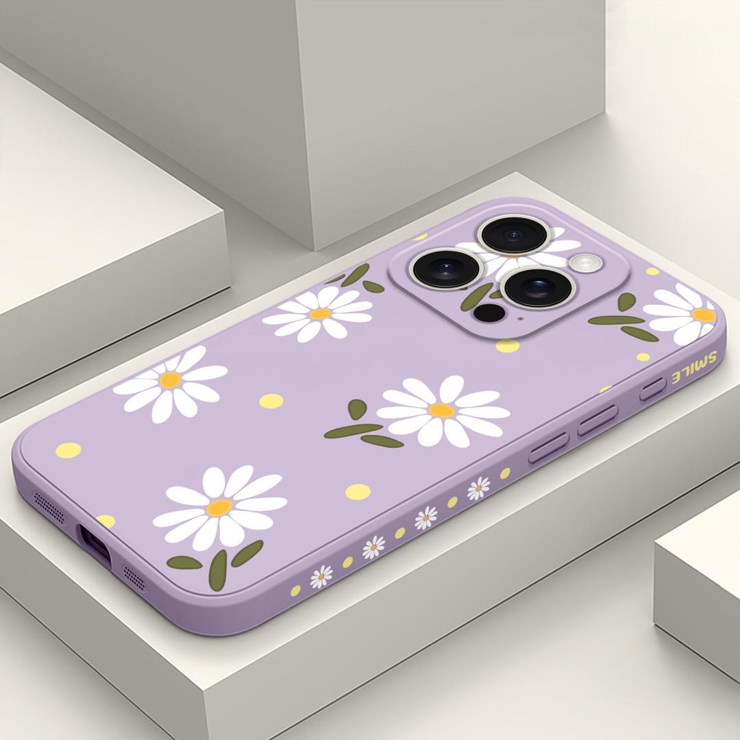 LEECG for iPhone 16 Pro Case Scratch Resistant Soft Slim Fit Floral Phone Cover for iPhone 16 Pro 6.3 inch-Daisy Purple