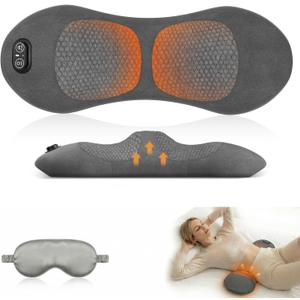 3-in-1 Lower Back Massager & Electric Lumbar Support Pillow, Heat Vibration Traction Triple Fusion for Back Pain Relief, Rechargeable Cordless Back Massager, Ergonomic Memory Foam for Bed, Office