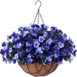 INXUGAO Artificial Hanging Flowers with 12" Basket for Outdoor Decor Fake Hydrangea UV Resistant Arrangements in Pot Planter Decor for Indoor Porch Garden Yard(Double Blue)