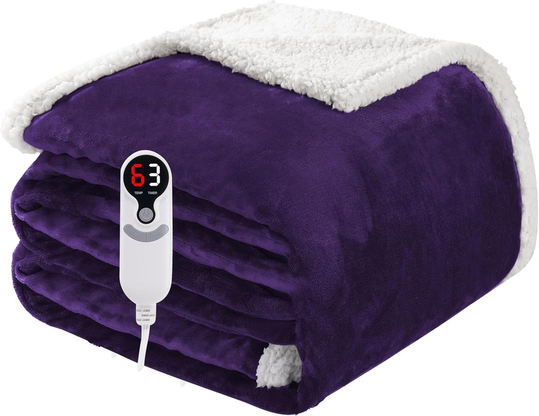 Electric Heated Blanket Full Size 72"x84", Soft Flannel with Overheat Protection, 9 Adjustable Heat Settings & 10-Hour Auto-Off Timer, Fast Heating for Winter Comfort, Dark Purple