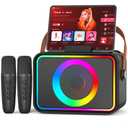 Karaoke Machine,Portable Bluetooth Speaker with 2 Wireless Microphone for Adults & Kids with LED Lights, Karaoke Microphone with PA System Supports USB/TF/AUX,Gift for Party (Black)