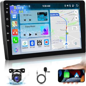 [8 Core 4+64G] Android Double Din Car Stereo with Wireless Carplay and Android Auto - 10.1 Inch IPS 1280 * 720 Touchscreen Car Radio - DSP 32 EQ/WiFi/GPS + AHD Backup Camera
