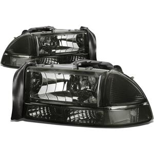 DNA MOTORING Pair Headlights Compatible with 97-04 Dodge Dakota / 98-03 Durango, Driver & Passenger Side, Smoke/Clear, HL-OH-DD974P-SM-CL1