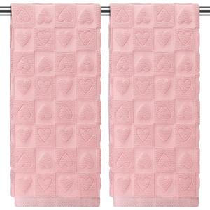 2 Pack Valentine's Day Hand Towels 100% Cotton Heart Jacquard Bathroom Decorative Towels Set Valentines Bathroom Decor Gift for Drying, Cleaning, Cooking, 14''x 30''(Light Pink,Heart-5)