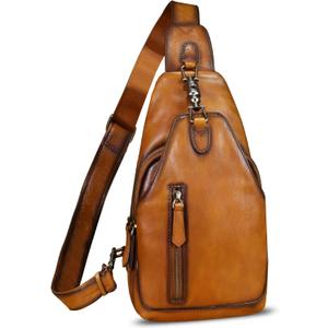 LRTO Genuine Leather Sling Bag for Men and Women Real Leather Shoulder Crossbody Bag Chest Bag Sling Backpack Purse (Brown)