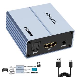 HDMI Audio Extractor 4K, HDMI to Optical 5.1 S/PDIF & 3.5mm AUX Audio Adapter, 192KHz Audio Converter for Blu-Ray Player, TV Box, Soundbar, Amplifier, Headphone, Support PCM Dolby