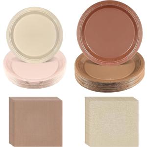 180Pcs Brown Paper Plates Party Supplies Boho Paper Plates and Napkins Serve 60 Disposable Tableware Set for Birthday Party Decorations Game Day Family Holiday Sports Events