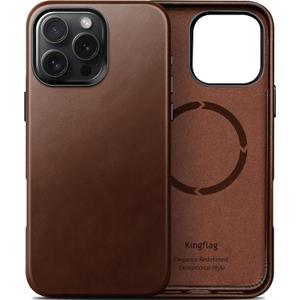 Genuine Leather Case for iPhone 16 Pro Max 6.9 inch, Compatible with MagSafe, Oil Wax Top-Grain Leather, Metal Buttons and Camera Bezel Rustic Brown